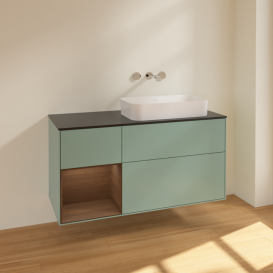 Тумба под раковину Villeroy & Boch Finion 120х50,1 см с подсветкой МДФ оливковый матовый лак/стекло черное матовое F682GNGM