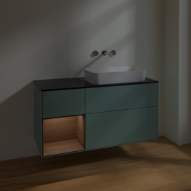 Тумба под раковину Villeroy & Boch Finion 120х50,1 см с подсветкой МДФ оливковый матовый лак/стекло черное матовое F682GNGM