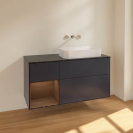 Тумба под раковину Villeroy & Boch Finion 120х50,1 см с подсветкой МДФ темно-синий матовый лак/стекло белое матовое F682GNHG