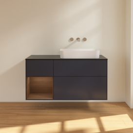Тумба под раковину Villeroy & Boch Finion 120х50,1 см с подсветкой МДФ темно-синий матовый лак/стекло белое матовое F682GNHG