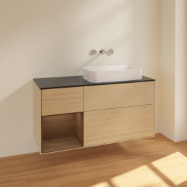 Тумба под раковину Villeroy & Boch Finion 120х50,1 см с подсветкой МДФ шпон дуба/стекло черное матовое F682GNPC