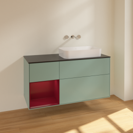 Тумба под раковину Villeroy & Boch Finion 120х50,1 см с подсветкой МДФ оливковый матовый лак/стекло черное матовое F682HBGM