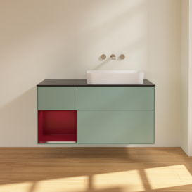 Тумба под раковину Villeroy & Boch Finion 120х50,1 см с подсветкой МДФ оливковый матовый лак/стекло черное матовое F682HBGM