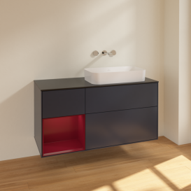 Тумба под раковину Villeroy & Boch Finion 120х50,1 см с подсветкой МДФ темно-синий матовый лак/стекло черное матовое F682HBHG