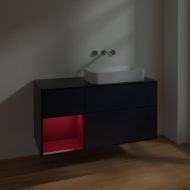 Тумба под раковину Villeroy & Boch Finion 120х50,1 см с подсветкой МДФ темно-синий матовый лак/стекло черное матовое F682HBHG