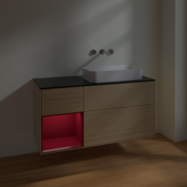 Тумба под раковину Villeroy & Boch Finion 120х50,1 см с подсветкой МДФ шпон дуба/стекло черное матовое F682HBPC