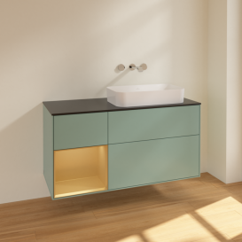 Тумба под раковину Villeroy & Boch Finion 120х50,1 см с подсветкой МДФ оливковый матовый лак/стекло черное матовое F682HFGM