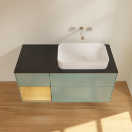 Тумба под раковину Villeroy & Boch Finion 120х50,1 см с подсветкой МДФ оливковый матовый лак/стекло черное матовое F682HFGM