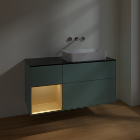 Тумба под раковину Villeroy & Boch Finion 120х50,1 см с подсветкой МДФ оливковый матовый лак/стекло черное матовое F682HFGM