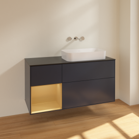 Тумба под раковину Villeroy & Boch Finion 120х50,1 см с подсветкой МДФ темно-синий матовый лак/стекло черное матовое F682HFHG