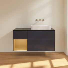 Тумба под раковину Villeroy & Boch Finion 120х50,1 см с подсветкой МДФ темно-синий матовый лак/стекло черное матовое F682HFHG