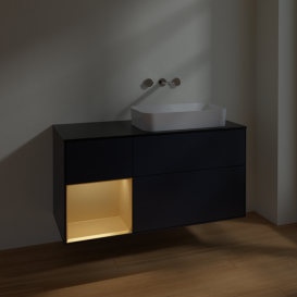 Тумба под раковину Villeroy & Boch Finion 120х50,1 см с подсветкой МДФ темно-синий матовый лак/стекло черное матовое F682HFHG