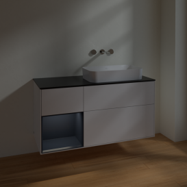 Тумба под раковину Villeroy & Boch Finion 120х50,1 см с подсветкой МДФ глянцевый белый лак/стекло черное матовое F682HGGF