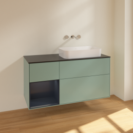 Тумба под раковину Villeroy & Boch Finion 120х50,1 см с подсветкой МДФ оливковый матовый лак/стекло черное матовое F682HGGM