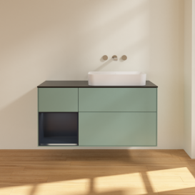 Тумба под раковину Villeroy & Boch Finion 120х50,1 см с подсветкой МДФ оливковый матовый лак/стекло черное матовое F682HGGM