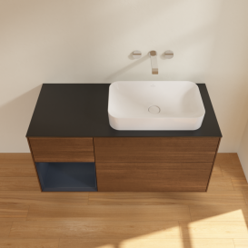 Тумба под раковину Villeroy & Boch Finion 120х50,1 см с подсветкой МДФ шпон грецкого ореха/стекло черное матовое F682HGGN