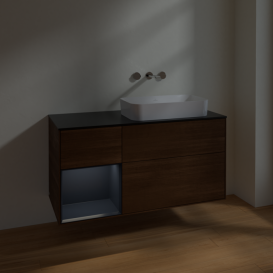 Тумба под раковину Villeroy & Boch Finion 120х50,1 см с подсветкой МДФ шпон грецкого ореха/стекло черное матовое F682HGGN