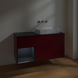 Тумба под раковину Villeroy & Boch Finion 120х50,1 см с подсветкой МДФ пион матовый лак/стекло черное матовое F682HGHB