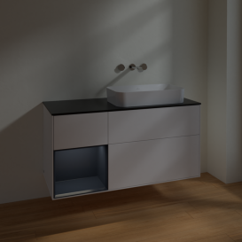 Тумба под раковину Villeroy & Boch Finion 120х50,1 см с подсветкой МДФ белый матовый лак/стекло черное матовое F682HGMT