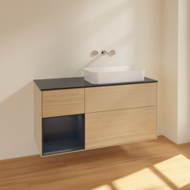 Тумба под раковину Villeroy & Boch Finion 120х50,1 см с подсветкой МДФ шпон дуба/стекло черное матовое F682HGPC