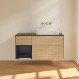 Тумба под раковину Villeroy & Boch Finion 120х50,1 см с подсветкой МДФ шпон дуба/стекло черное матовое F682HGPC