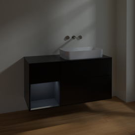 Тумба под раковину Villeroy & Boch Finion 120х50,1 см с подсветкой МДФ черный матовый лак/стекло черное матовое F682HGPD