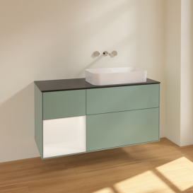 Тумба под раковину Villeroy & Boch Finion 120х50,1 см с подсветкой МДФ оливковый матовый лак/стекло черное матовое F682MTGM