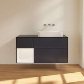 Тумба под раковину Villeroy & Boch Finion 120х50,1 см с подсветкой МДФ темно-синий матовый лак/стекло белое матовое F682MTHG