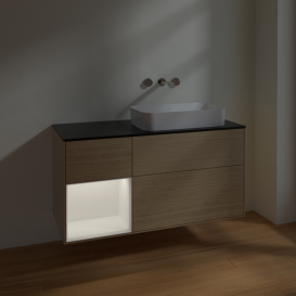 Тумба под раковину Villeroy & Boch Finion 120х50,1 см с подсветкой МДФ шпон дуба/стекло черное матовое F682MTPC