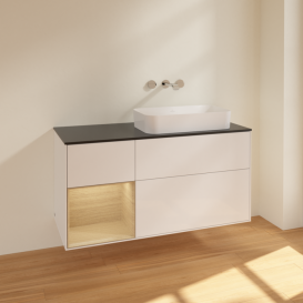 Тумба под раковину Villeroy & Boch Finion 120х50,1 см с подсветкой МДФ глянцевый белый лак/стекло черное матовое F682PCGF