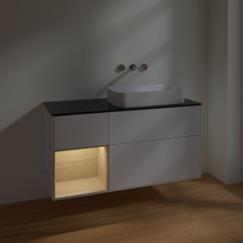 Тумба под раковину Villeroy & Boch Finion 120х50,1 см с подсветкой МДФ глянцевый белый лак/стекло черное матовое F682PCGF