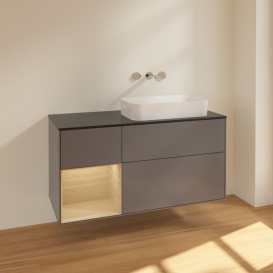 Тумба под раковину Villeroy & Boch Finion 120х50,1 см с подсветкой МДФ антрацит матовый лак/стекло черное матовое F682PCGK