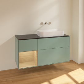 Тумба под раковину Villeroy & Boch Finion 120х50,1 см с подсветкой МДФ оливковый матовый лак/стекло черное матовое F682PCGM