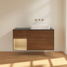 Тумба под раковину Villeroy & Boch Finion 120х50,1 см с подсветкой МДФ шпон грецкого ореха/стекло черное матовое F682PCGN