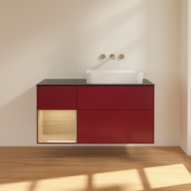 Тумба под раковину Villeroy & Boch Finion 120х50,1 см с подсветкой МДФ пион матовый лак/стекло черное матовое F682PCHB