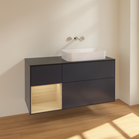 Тумба под раковину Villeroy & Boch Finion 120х50,1 см с подсветкой МДФ темно-синий матовый лак/стекло черное матовое F682PCHG