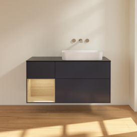 Тумба под раковину Villeroy & Boch Finion 120х50,1 см с подсветкой МДФ темно-синий матовый лак/стекло черное матовое F682PCHG