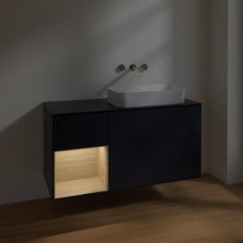 Тумба под раковину Villeroy & Boch Finion 120х50,1 см с подсветкой МДФ темно-синий матовый лак/стекло черное матовое F682PCHG