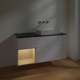 Тумба под раковину Villeroy & Boch Finion 120х50,1 см с подсветкой МДФ белый матовый лак/стекло черное матовое F682PCMT