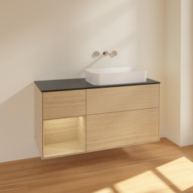 Тумба под раковину Villeroy & Boch Finion 120х50,1 см с подсветкой МДФ шпон дуба/стекло черное матовое F682PCPC