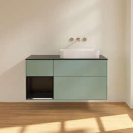 Тумба под раковину Villeroy & Boch Finion 120х50,1 см с подсветкой МДФ оливковый матовый лак/стекло черное матовое F682PDGM