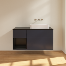 Тумба под раковину Villeroy & Boch Finion 120х50,1 см с подсветкой МДФ темно-синий матовый лак/стекло черное матовое F682PDHG