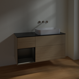 Тумба под раковину Villeroy & Boch Finion 120х50,1 см с подсветкой МДФ шпон дуба/стекло черное матовое F682PDPC