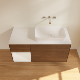 Тумба под раковину Villeroy & Boch Finion 120х50,1 см с подсветкой МДФ шпон грецкого ореха/стекло белое матовое G681GFGN