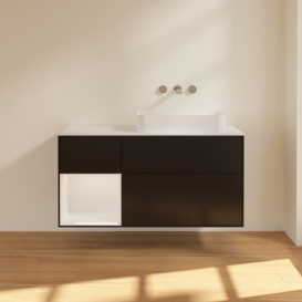 Тумба под раковину Villeroy & Boch Finion 120х50,1 см с подсветкой МДФ черный матовый лак/стекло белое матовое G681GFPD