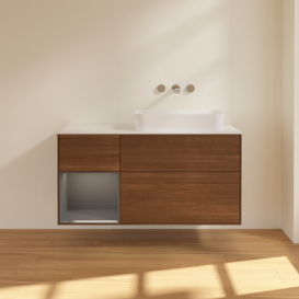 Тумба под раковину Villeroy & Boch Finion 120х50,1 см с подсветкой МДФ шпон грецкого ореха/стекло белое матовое G681GKGN