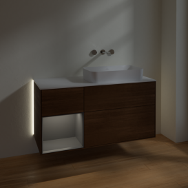 Тумба под раковину Villeroy & Boch Finion 120х50,1 см с подсветкой МДФ шпон грецкого ореха/стекло белое матовое G681GKGN