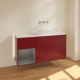 Тумба под раковину Villeroy & Boch Finion 120х50,1 см с подсветкой МДФ пион матовый лак/стекло белое матовое G681GKHB