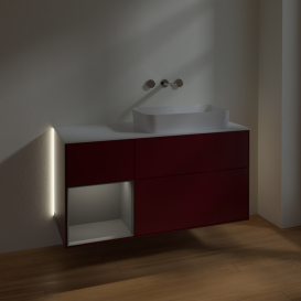 Тумба под раковину Villeroy & Boch Finion 120х50,1 см с подсветкой МДФ пион матовый лак/стекло белое матовое G681GKHB