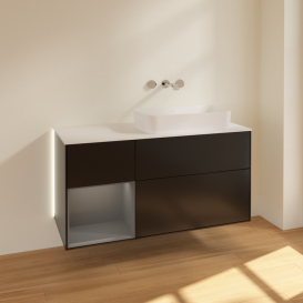 Тумба под раковину Villeroy & Boch Finion 120х50,1 см с подсветкой МДФ черный матовый лак/стекло белое матовое G681GKPD